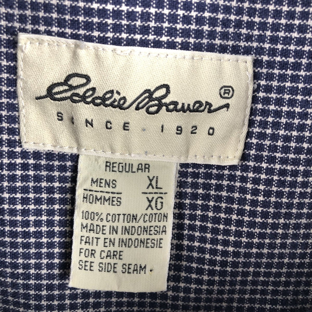 Eddie Bauer Long Sleeve Button-Down Check Shirt, Men's XL cotton navy blue type Vintage Second Hand