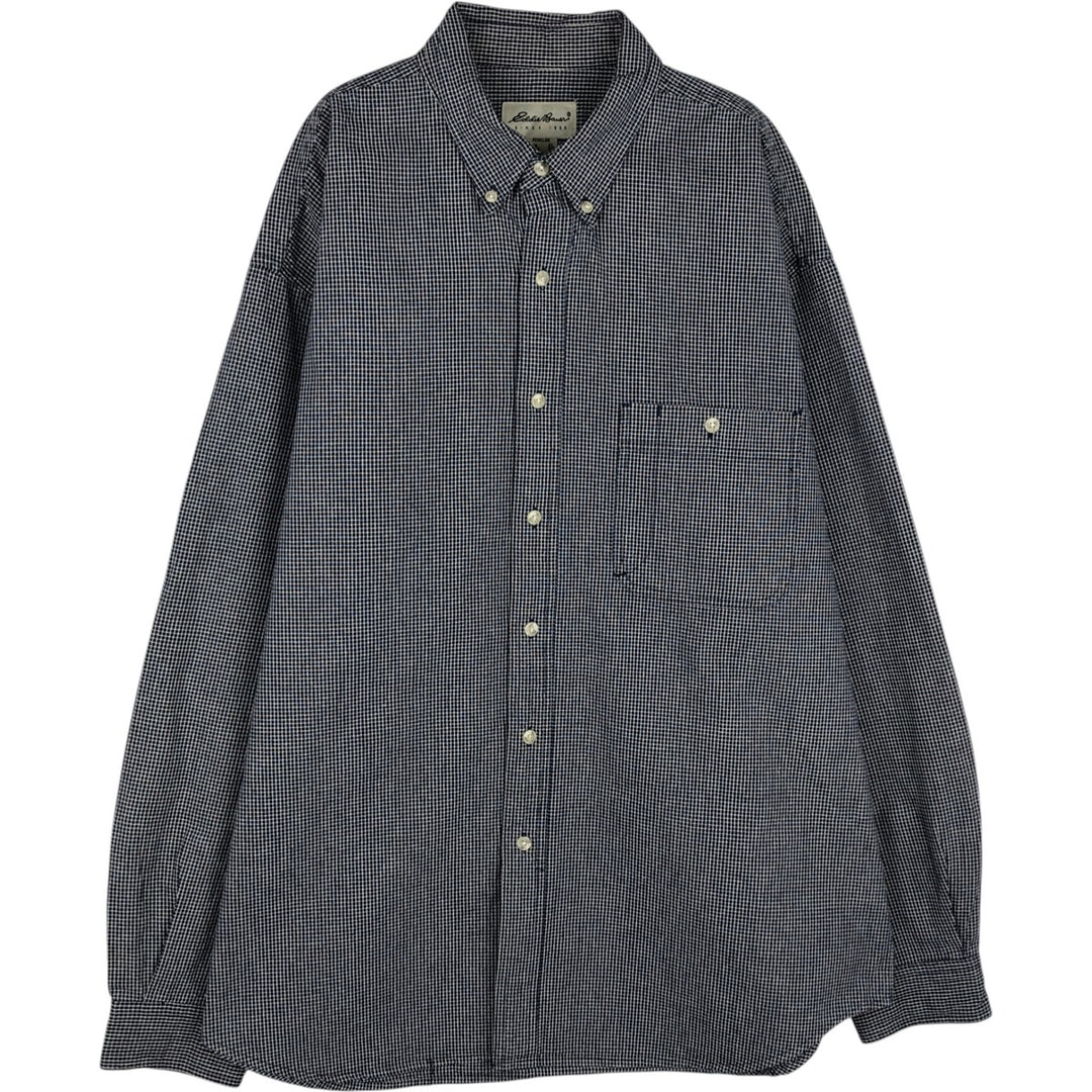 Eddie Bauer Long Sleeve Button-Down Check Shirt, Men's XL cotton navy blue type Vintage Second Hand