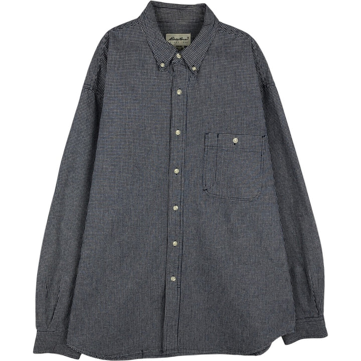 Eddie Bauer Long Sleeve Button-Down Check Shirt, Men's XL cotton navy blue type Vintage Second Hand