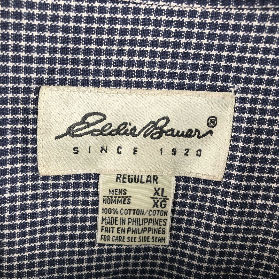 Eddie Bauer Long Sleeve Button-Down Check Shirt, Men's XL cotton navy blue type Vintage Second Hand