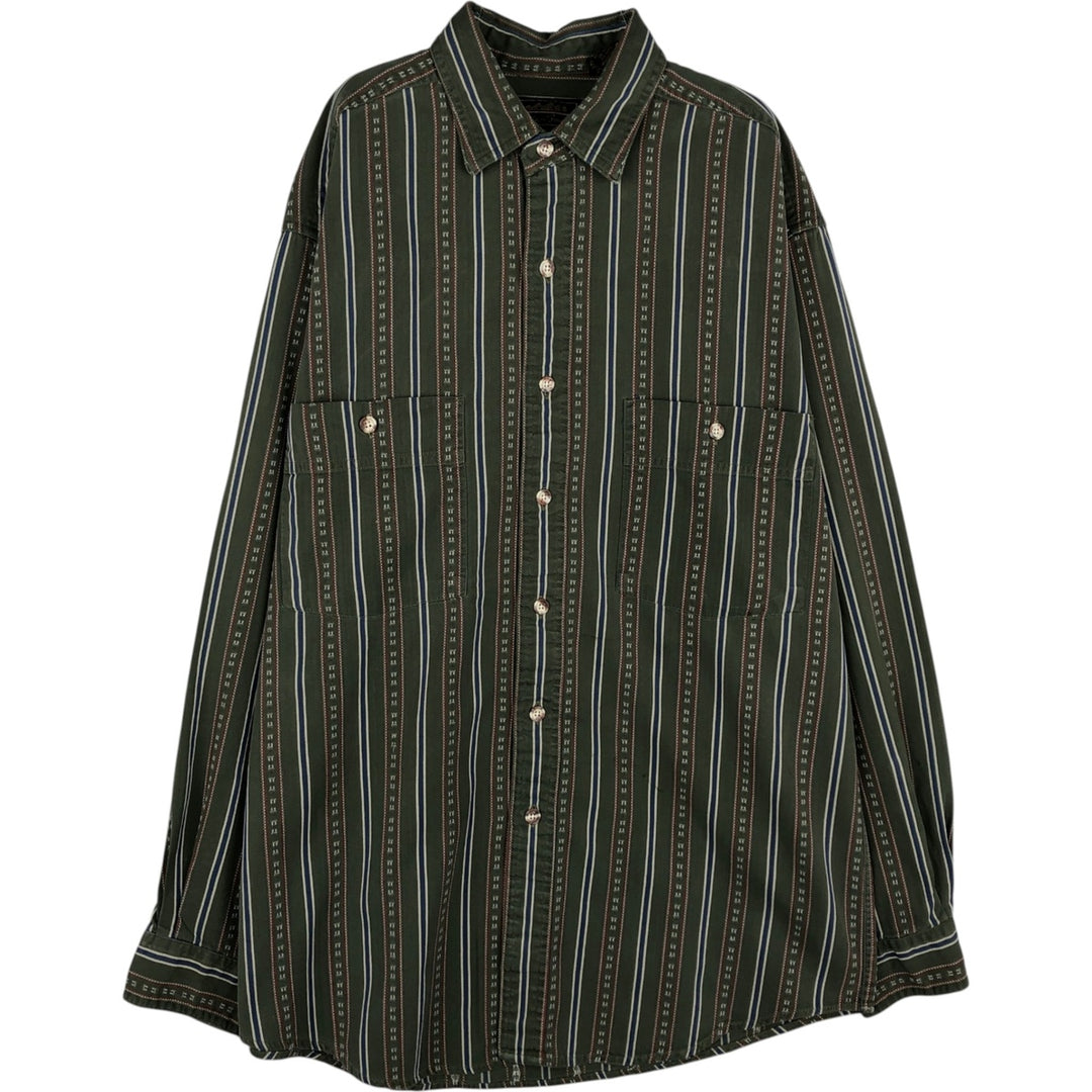 80s-90'S Eddie Bauer Multi-Striped Long-Sleeve Button-Down Striped Shirt, Men's Size M (Equivalent), Vintage cotton green type Vintage Second Hand