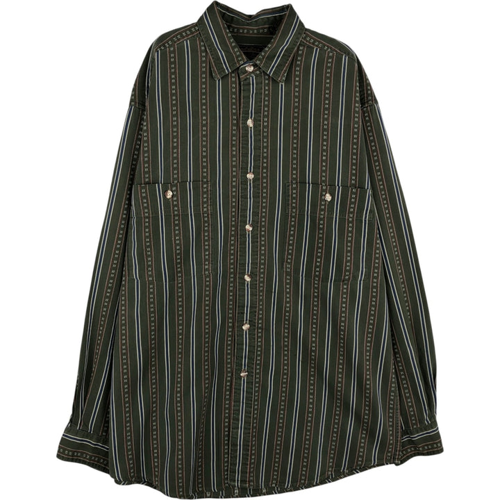 80s-90'S Eddie Bauer Multi-Striped Long-Sleeve Button-Down Striped Shirt, Men's Size M (Equivalent), Vintage cotton green type Vintage Second Hand
