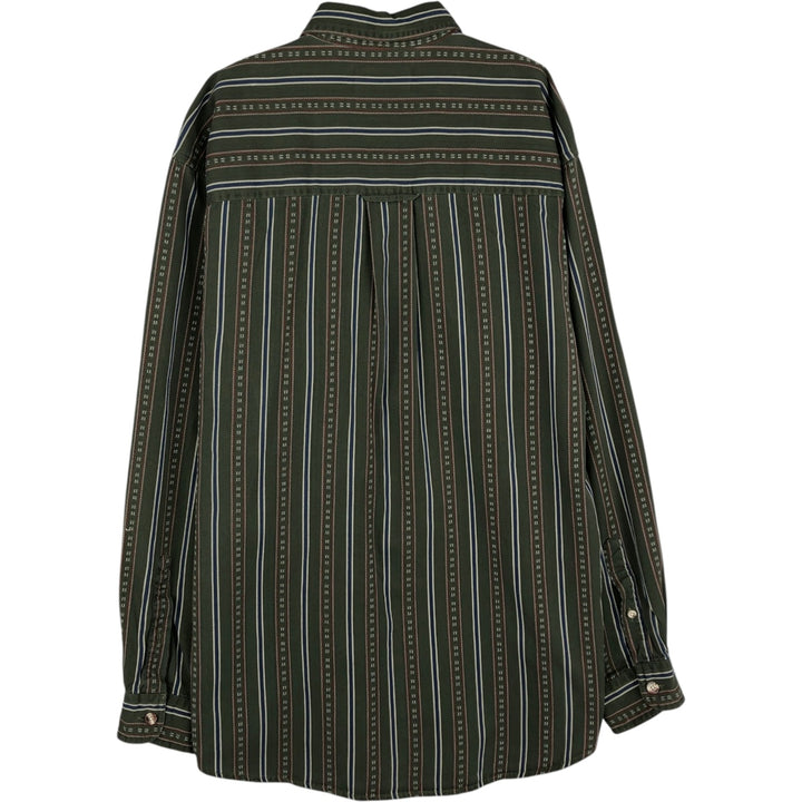80s-90'S Eddie Bauer Multi-Striped Long-Sleeve Button-Down Striped Shirt, Men's Size M (Equivalent), Vintage cotton green type Vintage Second Hand