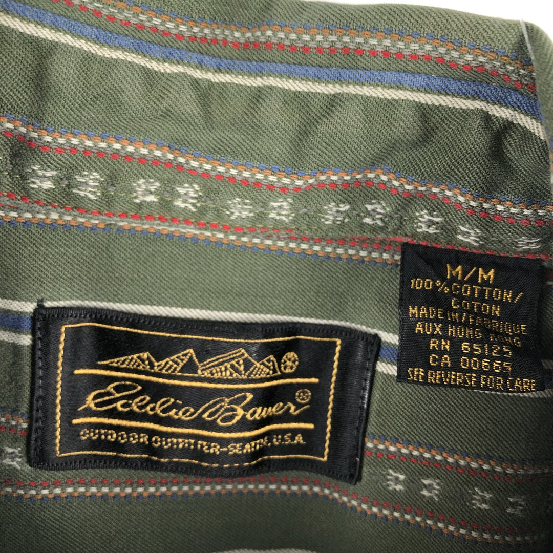 80s-90'S Eddie Bauer Multi-Striped Long-Sleeve Button-Down Striped Shirt, Men's Size M (Equivalent), Vintage cotton green type Vintage Second Hand