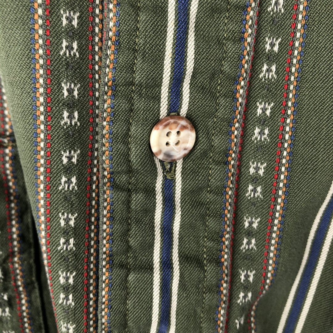 80s-90'S Eddie Bauer Multi-Striped Long-Sleeve Button-Down Striped Shirt, Men's Size M (Equivalent), Vintage cotton green type Vintage Second Hand