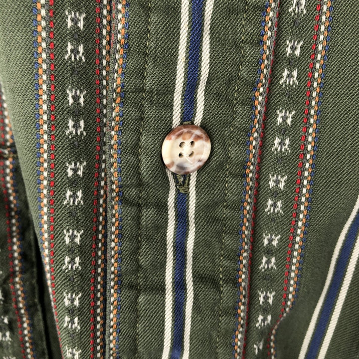 80s-90'S Eddie Bauer Multi-Striped Long-Sleeve Button-Down Striped Shirt, Men's Size M (Equivalent), Vintage cotton green type Vintage Second Hand