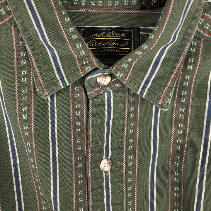80s-90'S Eddie Bauer Multi-Striped Long-Sleeve Button-Down Striped Shirt, Men's Size M (Equivalent), Vintage cotton green type Vintage Second Hand