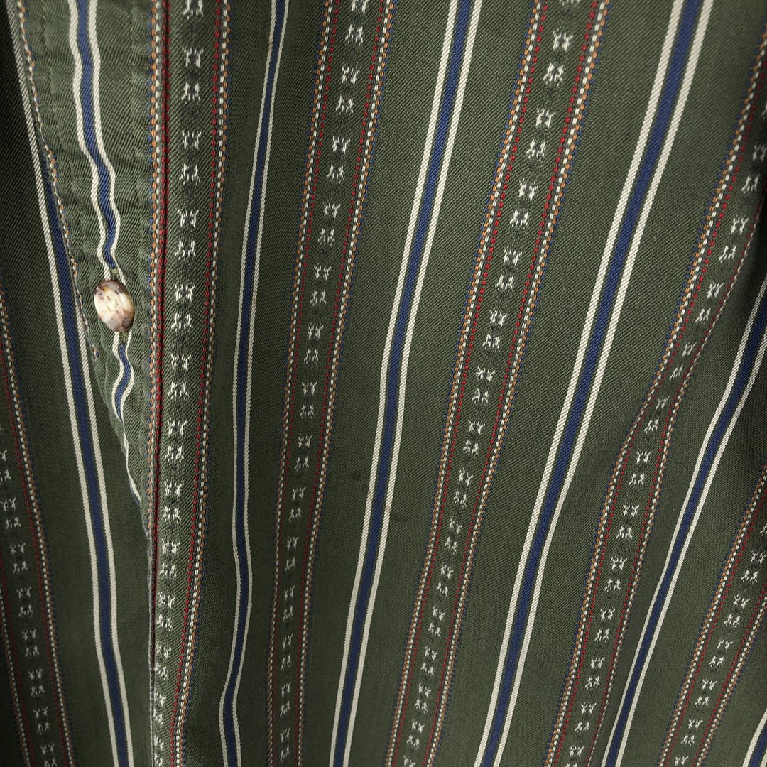 80s-90'S Eddie Bauer Multi-Striped Long-Sleeve Button-Down Striped Shirt, Men's Size M (Equivalent), Vintage cotton green type Vintage Second Hand