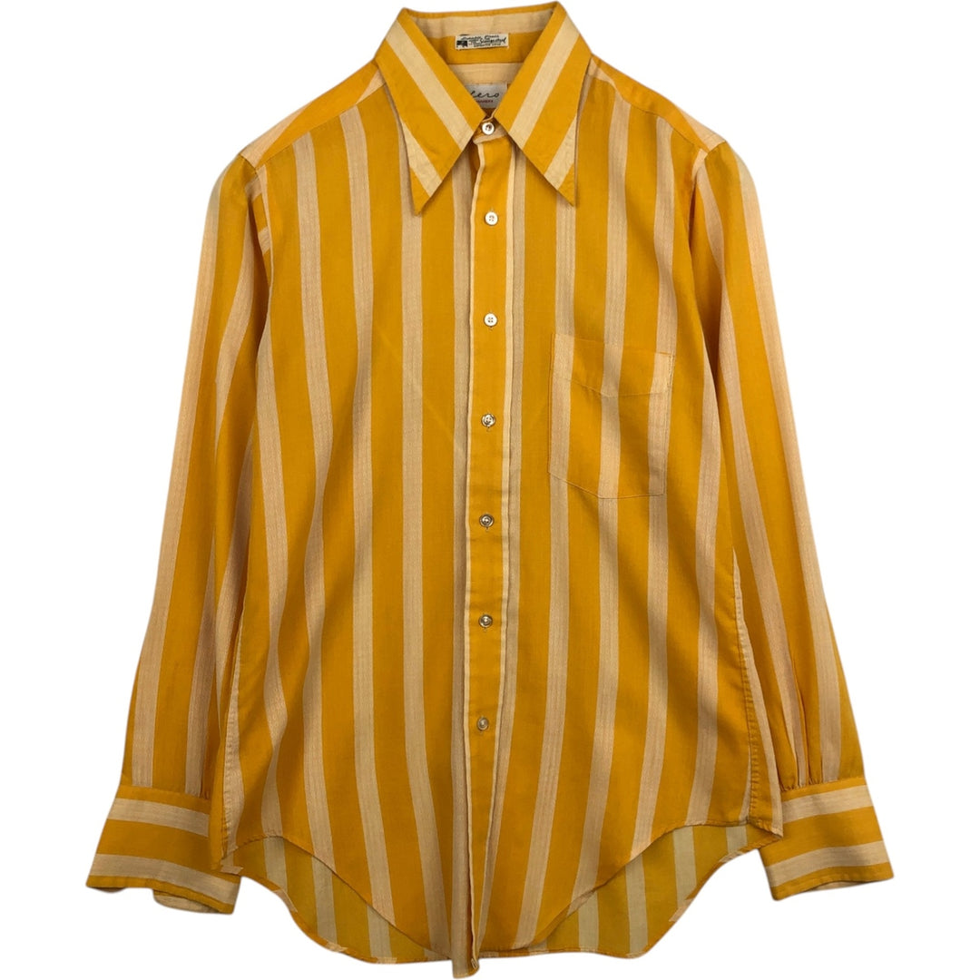 70s-80'S SERO SHIRTMAKERS Stripe Pattern Long-Sleeve Polyester Shirt, Men's Size L (Equivalent), Vintage unclear yellow type Vintage Second Hand