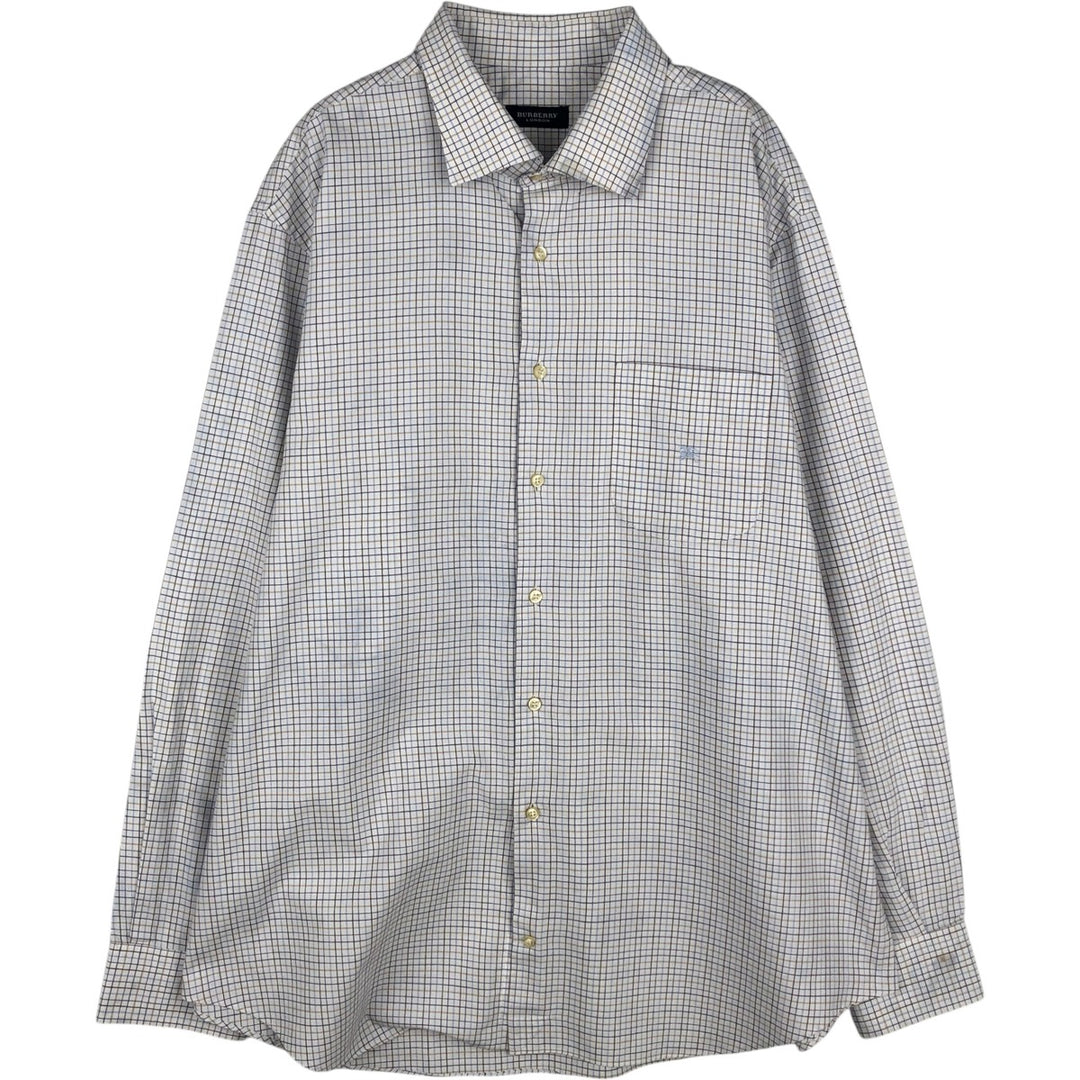 Burberry's London Long-Sleeve Cotton Check Shirt, Men's Size XL (approx.) cotton blue type Vintage Second Hand
