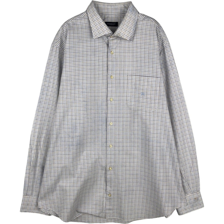Burberry's London Long-Sleeve Cotton Check Shirt, Men's Size XL (approx.) cotton blue type Vintage Second Hand