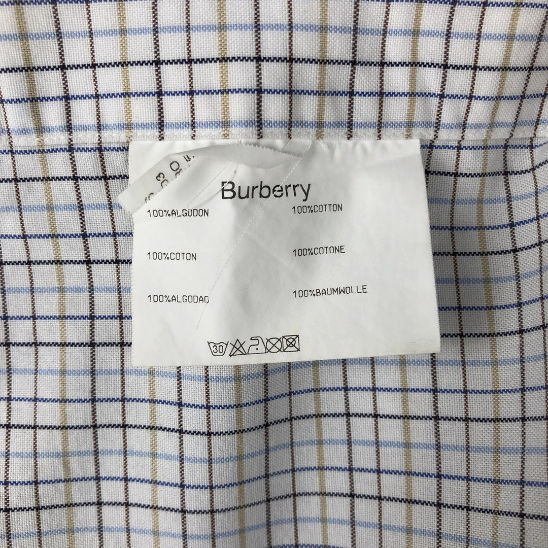 Burberry's London Long-Sleeve Cotton Check Shirt, Men's Size XL (approx.) cotton blue type Vintage Second Hand