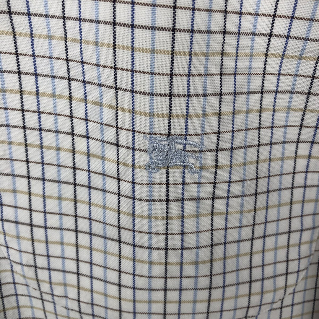 Burberry's London Long-Sleeve Cotton Check Shirt, Men's Size XL (approx.) cotton blue type Vintage Second Hand