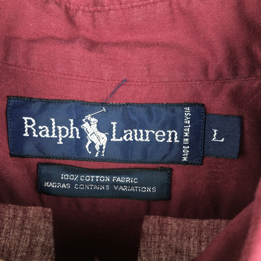 Ralph Lauren long sleeve button down shirt, men's size L cotton red type Vintage Second Hand
