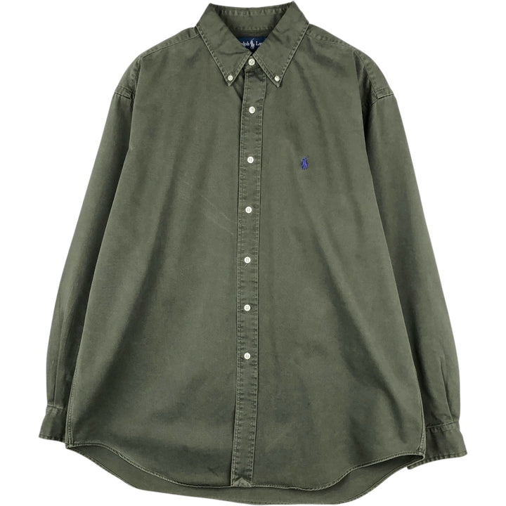 Ralph Lauren BLAKE long sleeve button down shirt, men's size L cotton Khaki type Vintage Second Hand