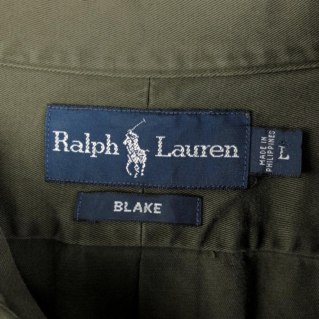 Ralph Lauren BLAKE long sleeve button down shirt, men's size L cotton Khaki type Vintage Second Hand