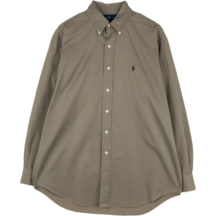 Ralph Lauren BLAKE long sleeve button down shirt, men's size M cotton beige type brown Vintage Second Hand
