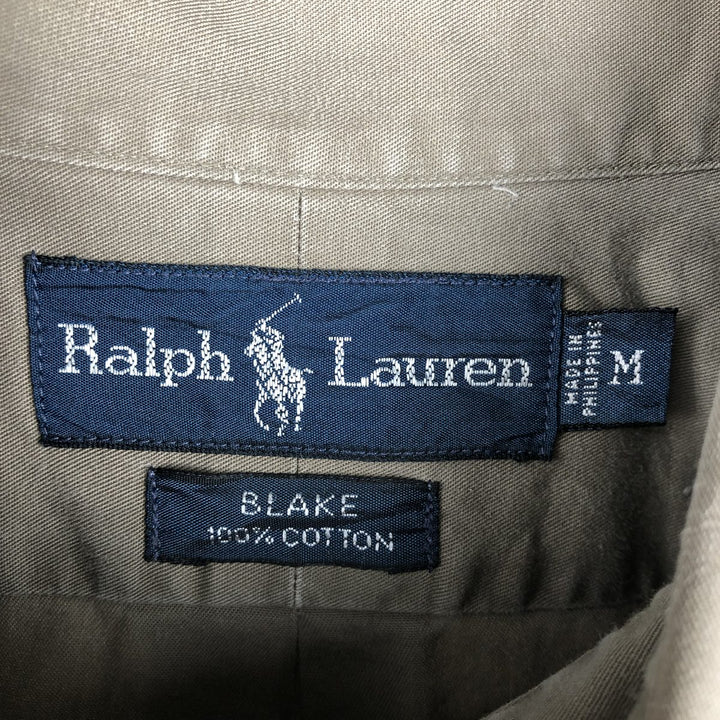 Ralph Lauren BLAKE long sleeve button down shirt, men's size M cotton beige type brown Vintage Second Hand