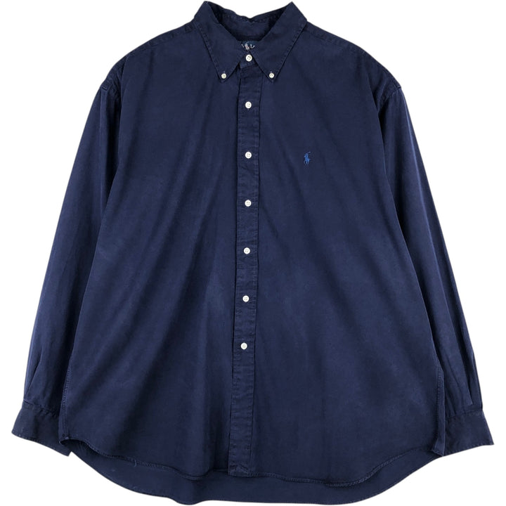 Ralph Lauren BLAKE Silk Long-Sleeve Button-Down Shirt, Men's Size XXL (approx.) cotton navy blue type Vintage Second Hand