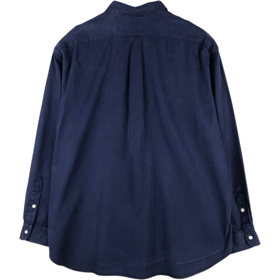 Ralph Lauren BLAKE Silk Long-Sleeve Button-Down Shirt, Men's Size XXL (approx.) cotton navy blue type Vintage Second Hand