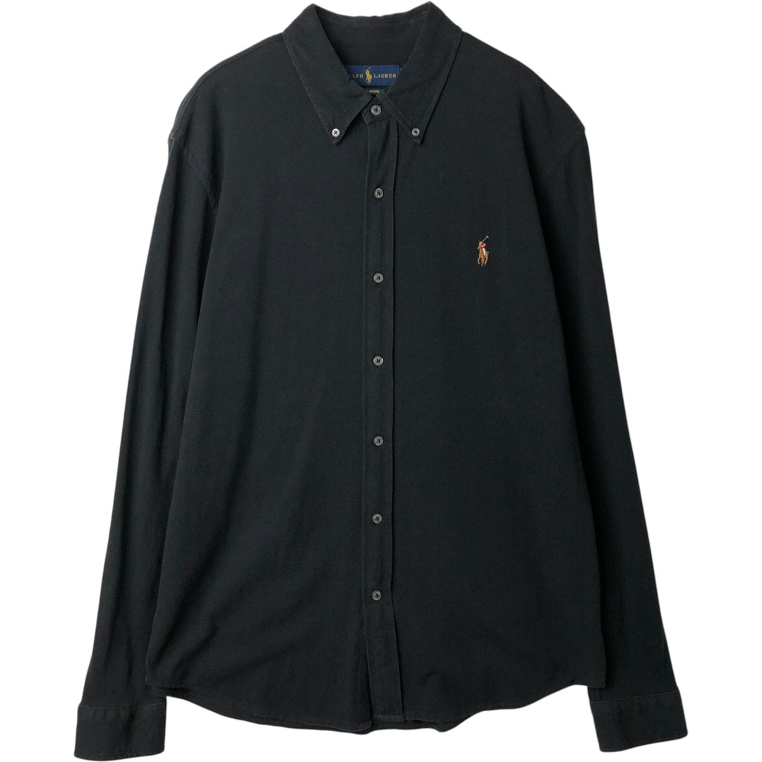 Ralph Lauren Knit Oxford pique long-sleeved button-down shirt, men's size L (approx.) cotton black type Vintage Second Hand