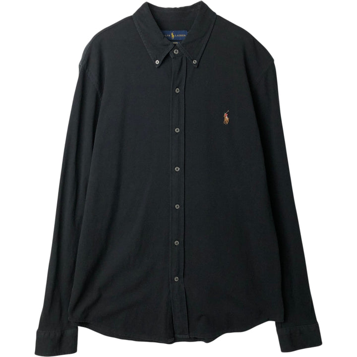 Ralph Lauren Knit Oxford pique long-sleeved button-down shirt, men's size L (approx.) cotton black type Vintage Second Hand