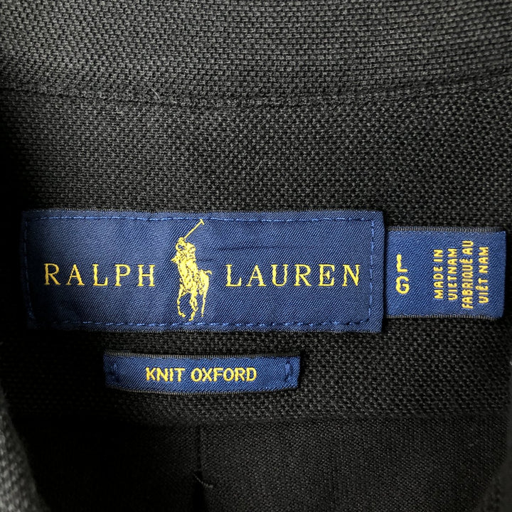 Ralph Lauren Knit Oxford pique long-sleeved button-down shirt, men's size L (approx.) cotton black type Vintage Second Hand
