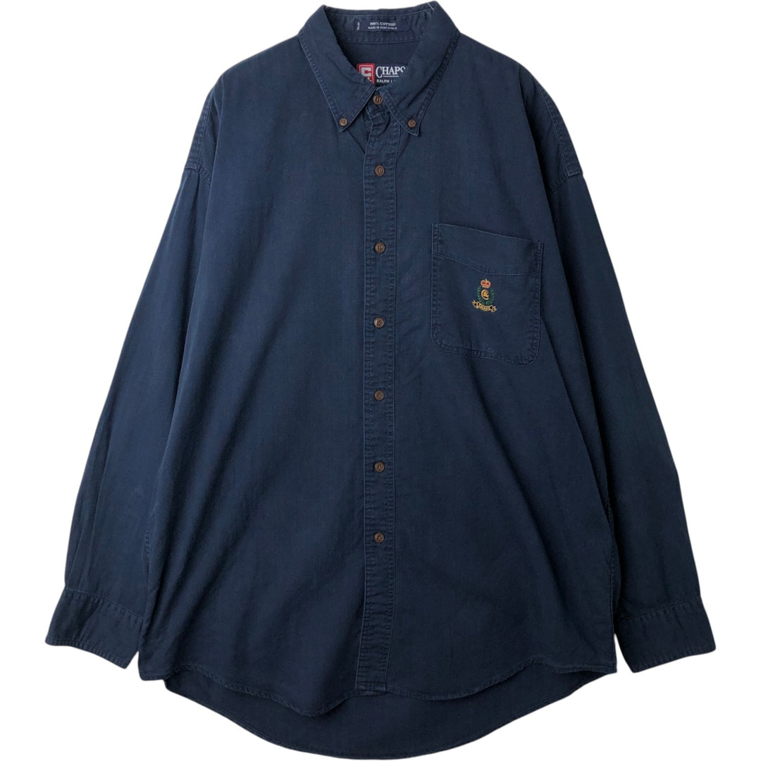 Ralph Lauren Chaps long-sleeved button-down shirt, men's size L cotton navy blue type Vintage Second Hand