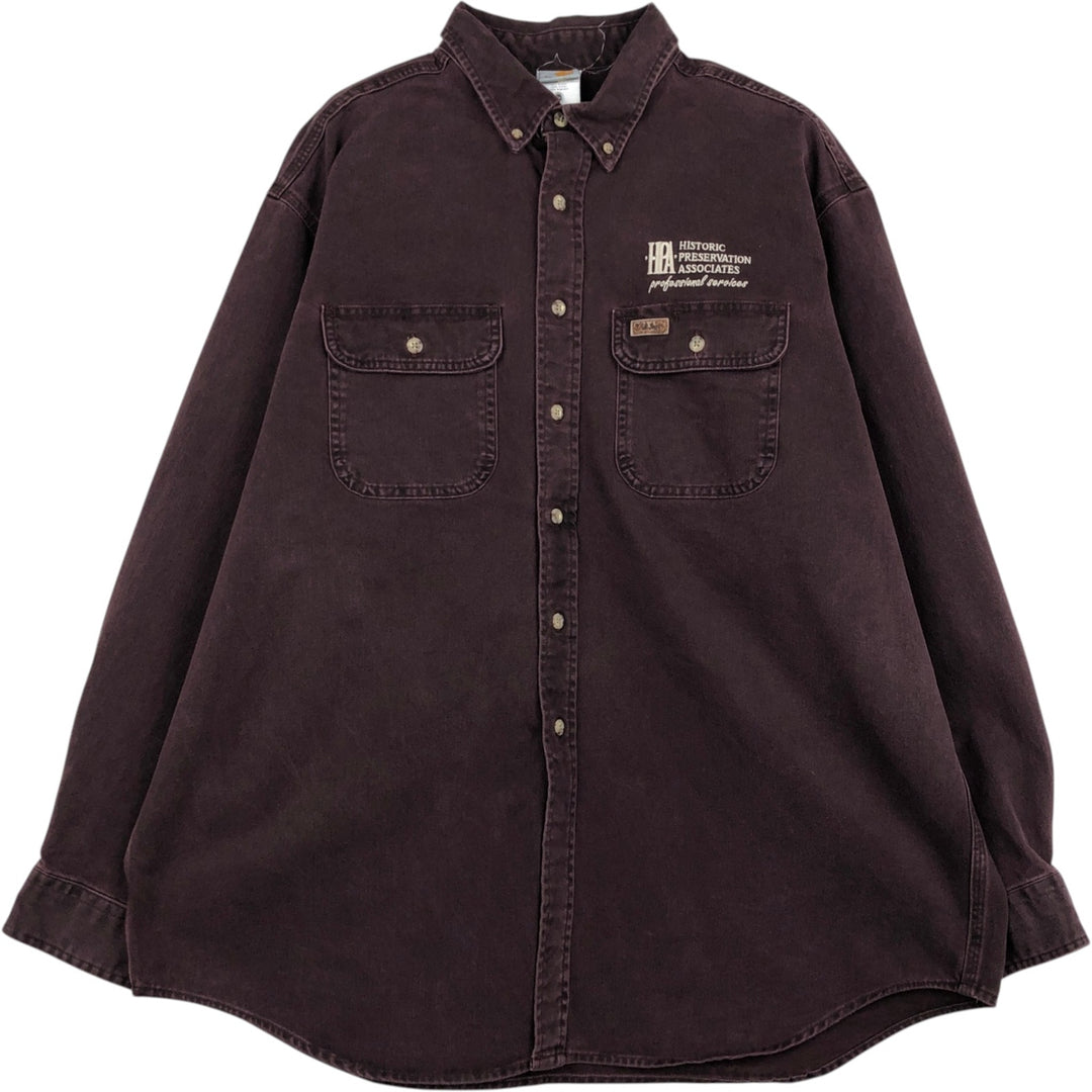 Carhartt Long Sleeve Button Down Work Shirt Men's XL cotton wine-red Vintage Second Hand