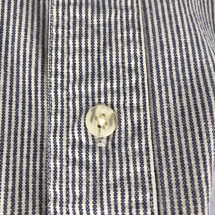 Eddie Bauer Hickory Stripe Long-Sleeve Button-Down Denim Shirt, Men's Size L (approx.) cotton navy blue type Vintage Second Hand
