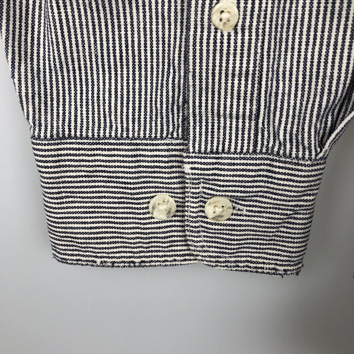 Eddie Bauer Hickory Stripe Long-Sleeve Button-Down Denim Shirt, Men's Size L (approx.) cotton navy blue type Vintage Second Hand