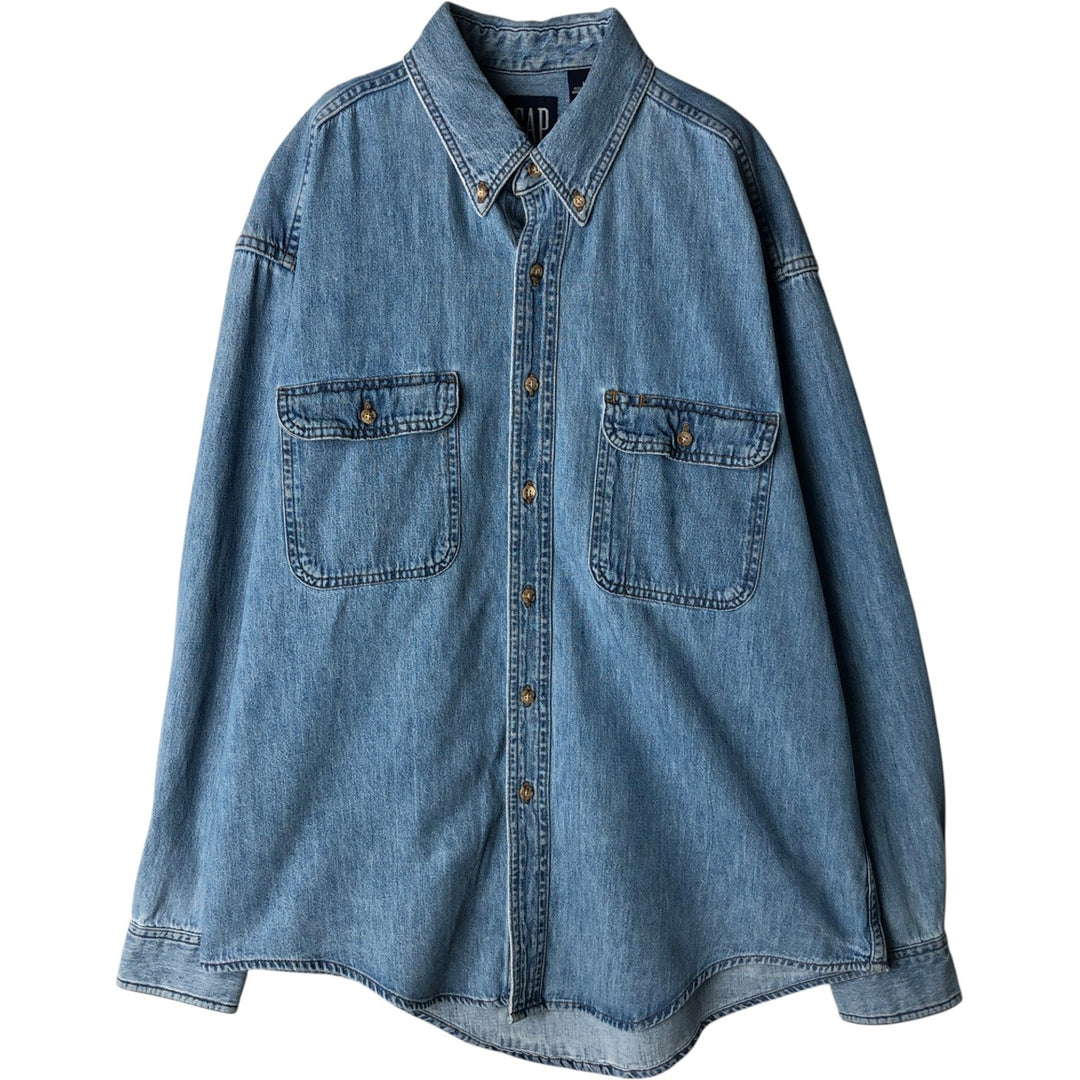 90'S GAP Vintage Long Sleeve Button-Down Denim Shirt, Made in Canada, Men's Size L cotton blue type Vintage Second Hand