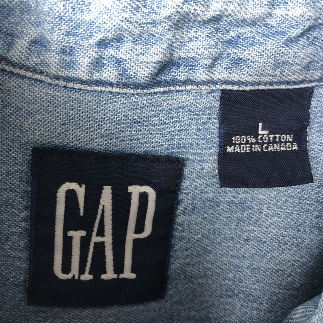 90'S GAP Vintage Long Sleeve Button-Down Denim Shirt, Made in Canada, Men's Size L cotton blue type Vintage Second Hand