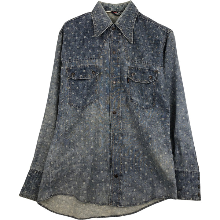 Levi's Fresh Produce all-over print long-sleeve Western shirt, made in the USA, men's size M equivalent. unclear blue type Vintage Second Hand