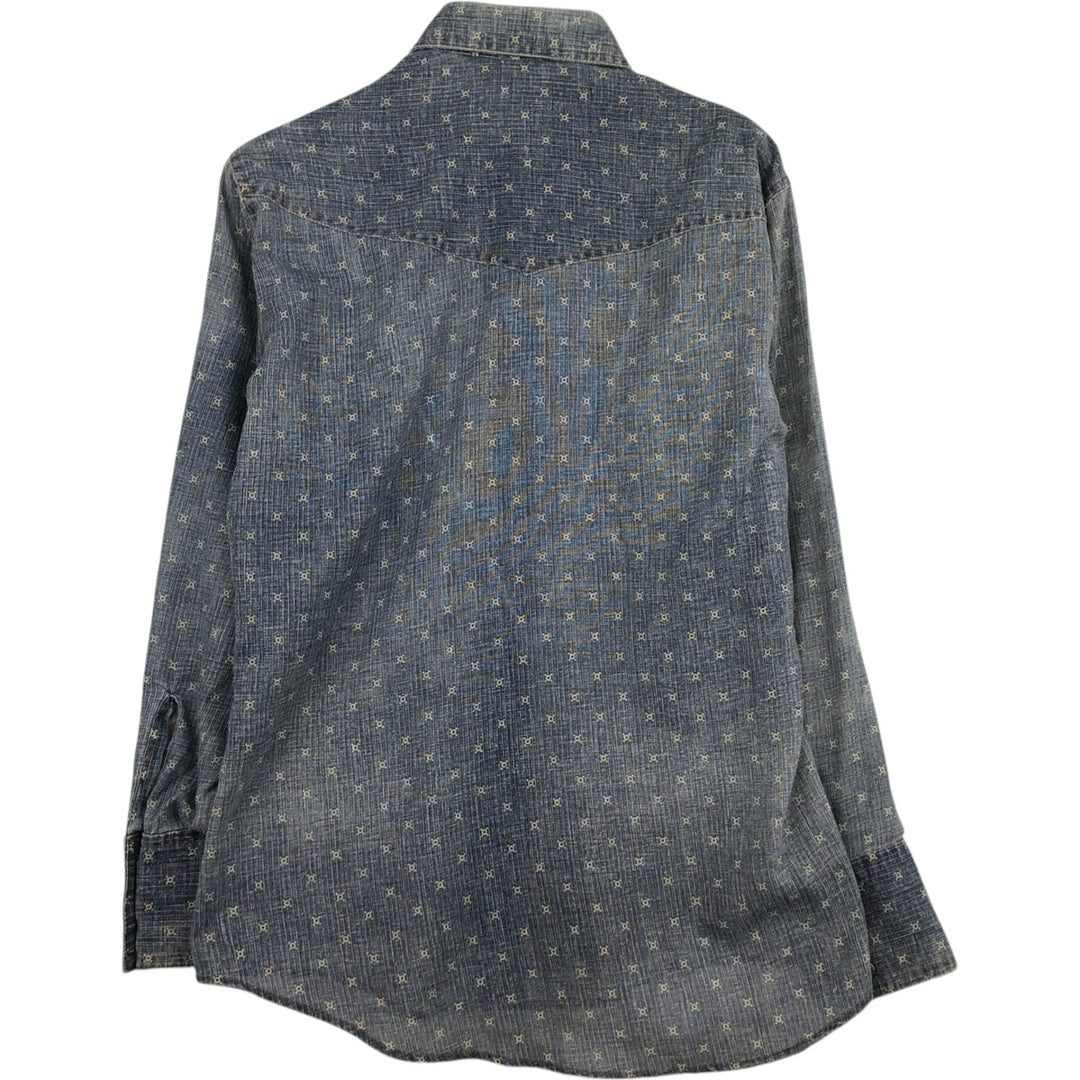 Levi's Fresh Produce all-over print long-sleeve Western shirt, made in the USA, men's size M equivalent. unclear blue type Vintage Second Hand