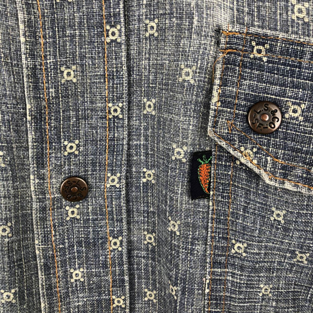 Levi's Fresh Produce all-over print long-sleeve Western shirt, made in the USA, men's size M equivalent. unclear blue type Vintage Second Hand