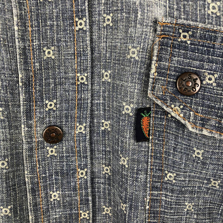 Levi's Fresh Produce all-over print long-sleeve Western shirt, made in the USA, men's size M equivalent. unclear blue type Vintage Second Hand