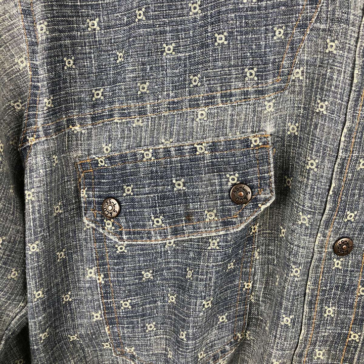 Levi's Fresh Produce all-over print long-sleeve Western shirt, made in the USA, men's size M equivalent. unclear blue type Vintage Second Hand