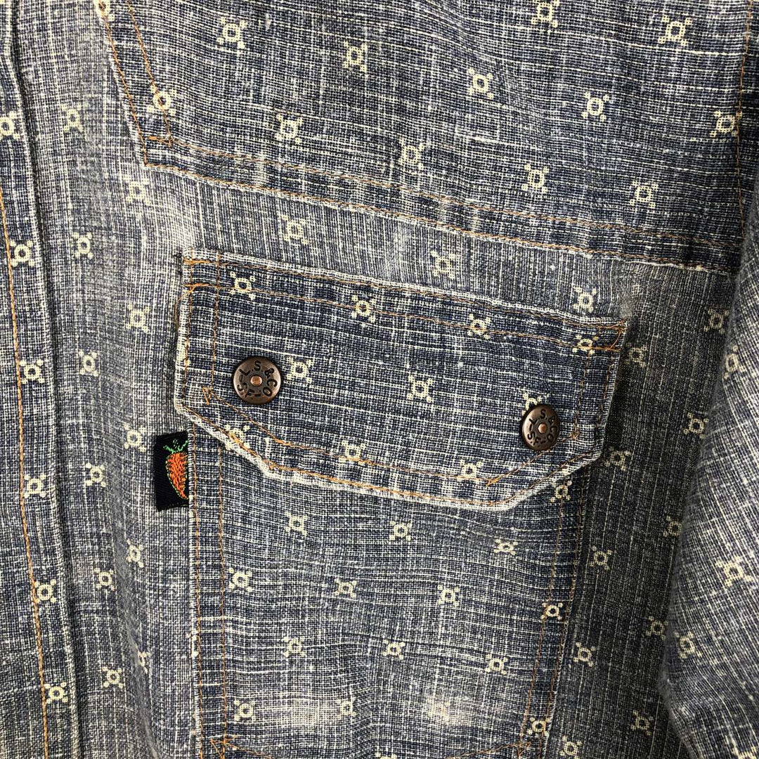Levi's Fresh Produce all-over print long-sleeve Western shirt, made in the USA, men's size M equivalent. unclear blue type Vintage Second Hand