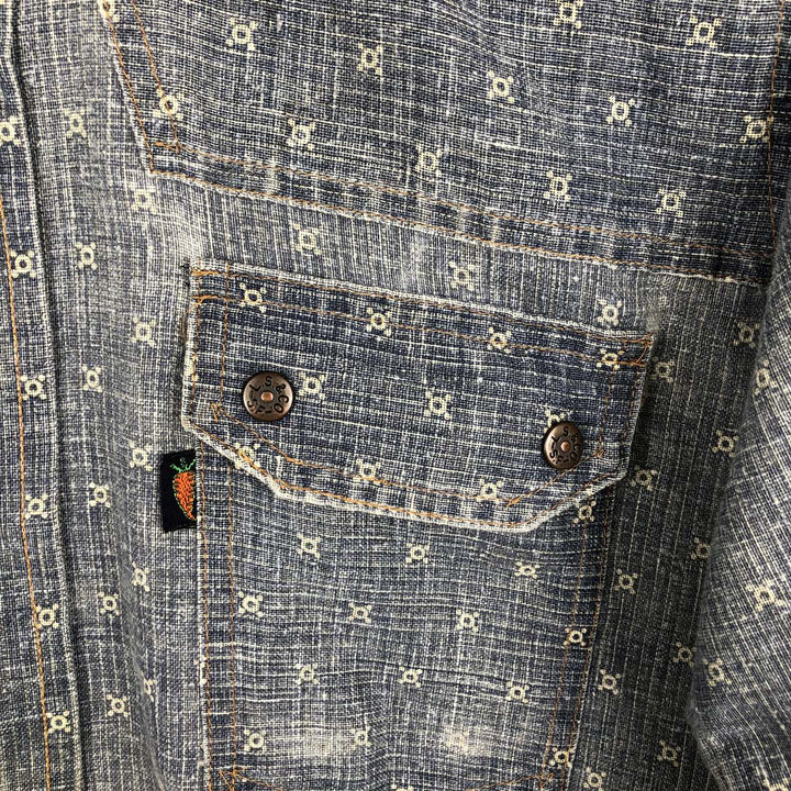 Levi's Fresh Produce all-over print long-sleeve Western shirt, made in the USA, men's size M equivalent. unclear blue type Vintage Second Hand
