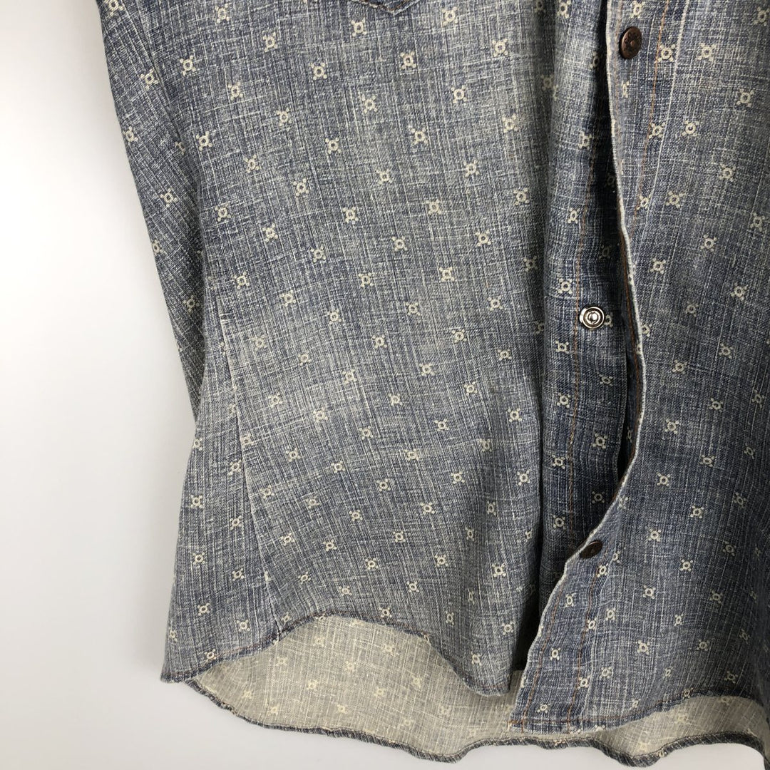 Levi's Fresh Produce all-over print long-sleeve Western shirt, made in the USA, men's size M equivalent. unclear blue type Vintage Second Hand