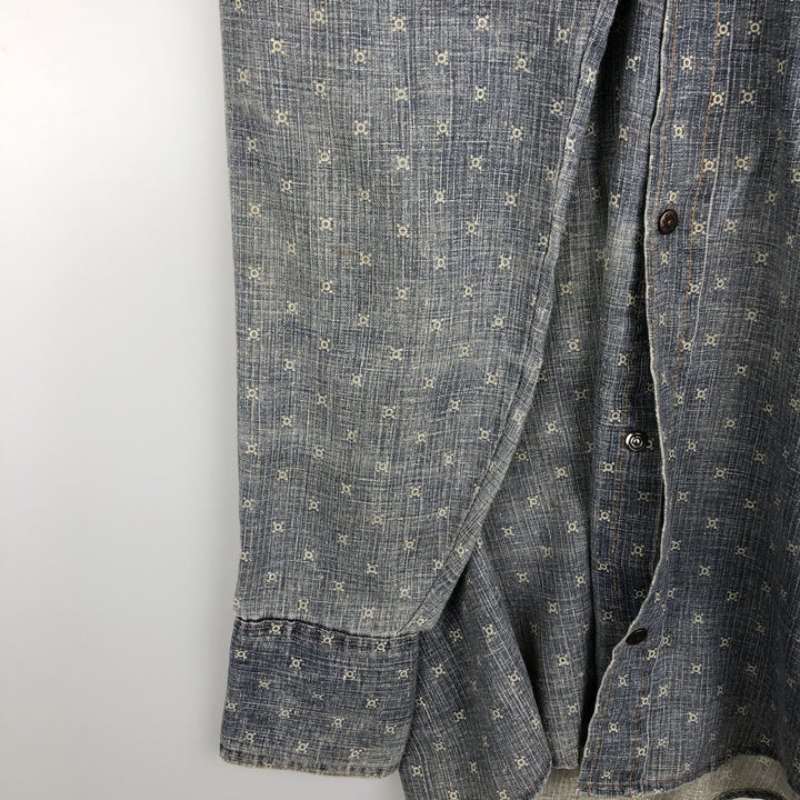 Levi's Fresh Produce all-over print long-sleeve Western shirt, made in the USA, men's size M equivalent. unclear blue type Vintage Second Hand
