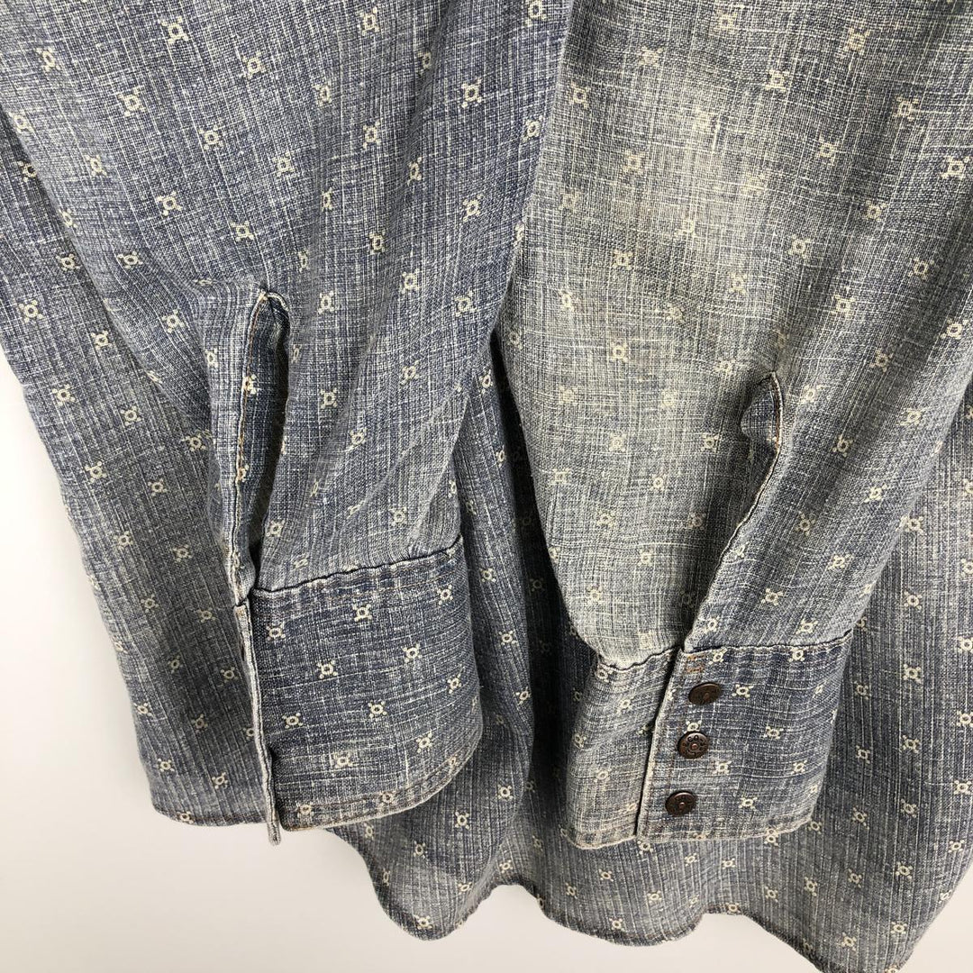Levi's Fresh Produce all-over print long-sleeve Western shirt, made in the USA, men's size M equivalent. unclear blue type Vintage Second Hand