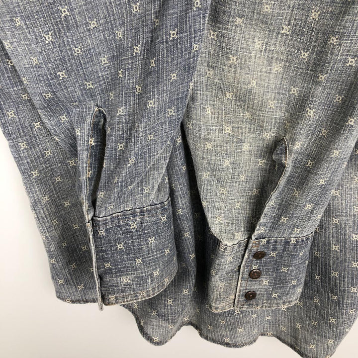 Levi's Fresh Produce all-over print long-sleeve Western shirt, made in the USA, men's size M equivalent. unclear blue type Vintage Second Hand