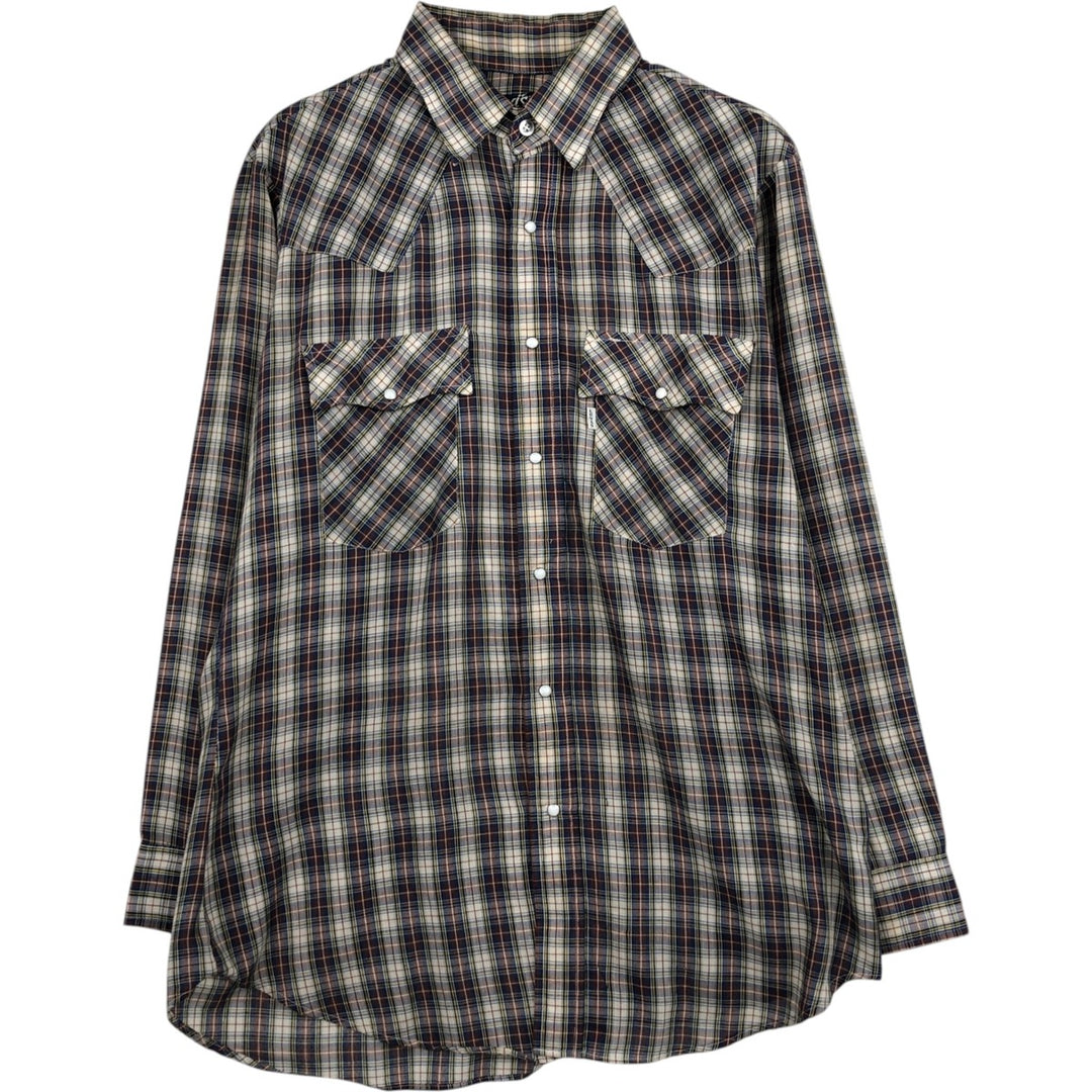 Levi's Check Pattern Long-Sleeve Western Shirt, Men's Size L (approx.) unclear blue type Vintage Second Hand