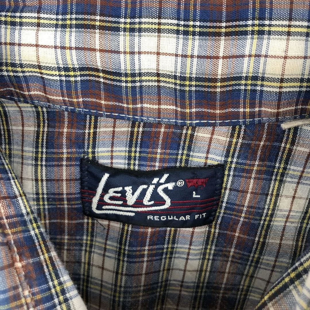 Levi's Check Pattern Long-Sleeve Western Shirt, Men's Size L (approx.) unclear blue type Vintage Second Hand