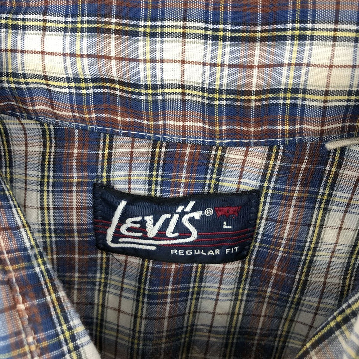 Levi's Check Pattern Long-Sleeve Western Shirt, Men's Size L (approx.) unclear blue type Vintage Second Hand