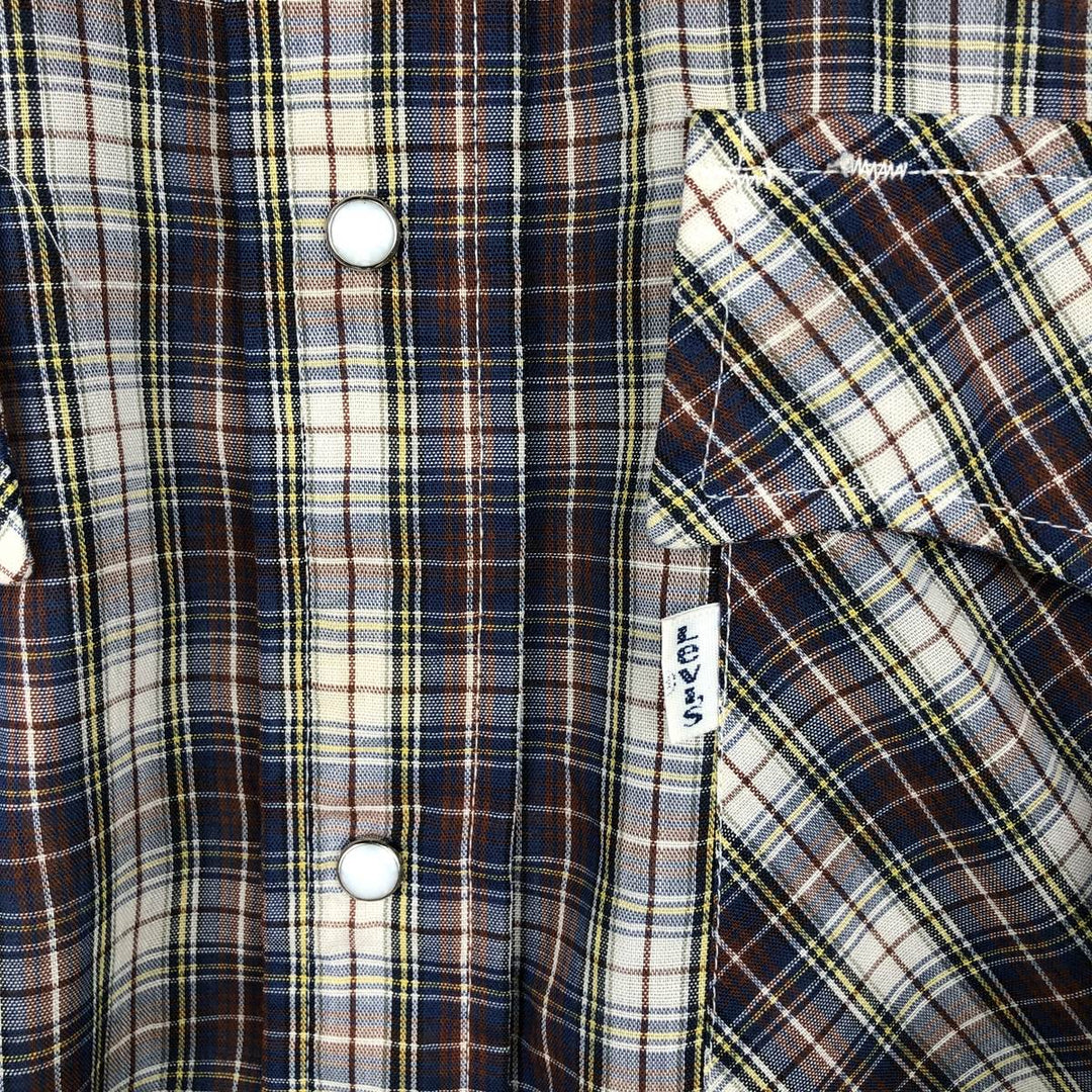 Levi's Check Pattern Long-Sleeve Western Shirt, Men's Size L (approx.) unclear blue type Vintage Second Hand