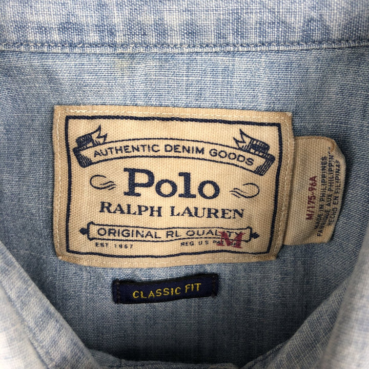 Ralph Lauren POLO RALPH LAUREN CLASSIC FIT Chambray Long-Sleeve Western Shirt, Men's Size M (approx.) unclear Blue type light blue Vintage Second Hand