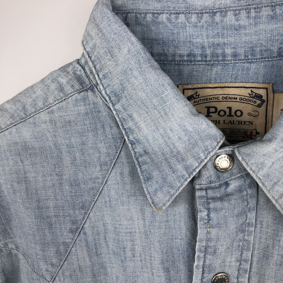 Ralph Lauren POLO RALPH LAUREN CLASSIC FIT Chambray Long-Sleeve Western Shirt, Men's Size M (approx.) unclear Blue type light blue Vintage Second Hand
